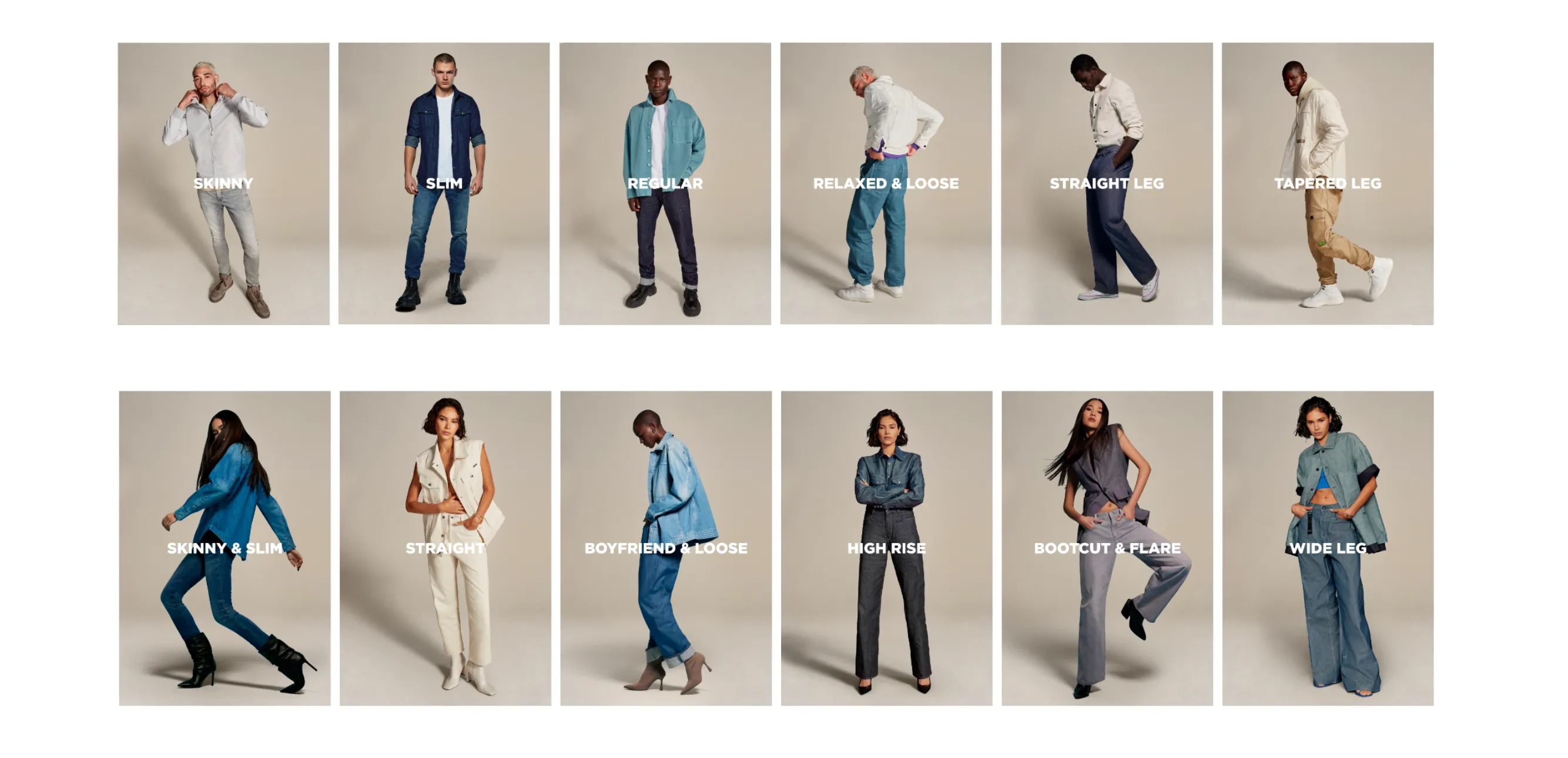 The fit selector live on G-Star RAW, with photography for every fit